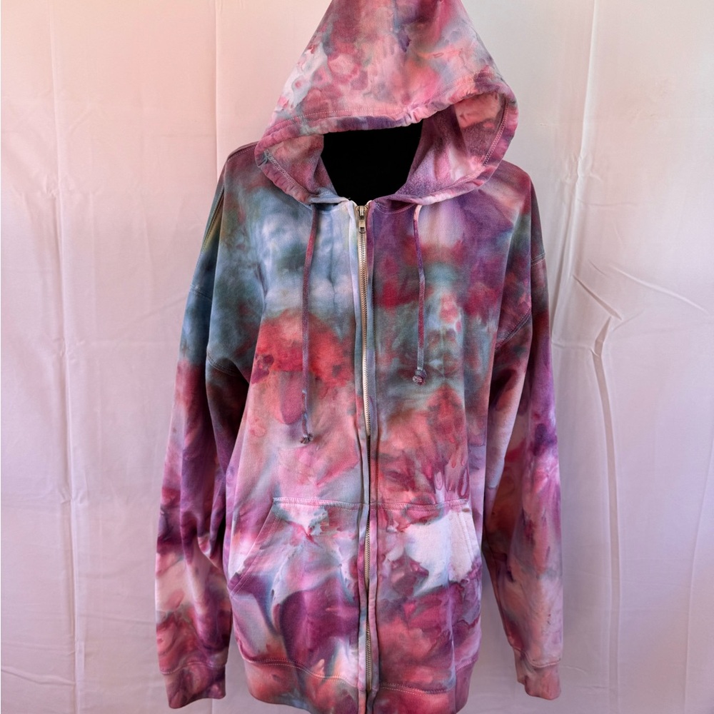 Unisex Hand Dyed Tie-Dye Hooded Zip Up Sweatshirt